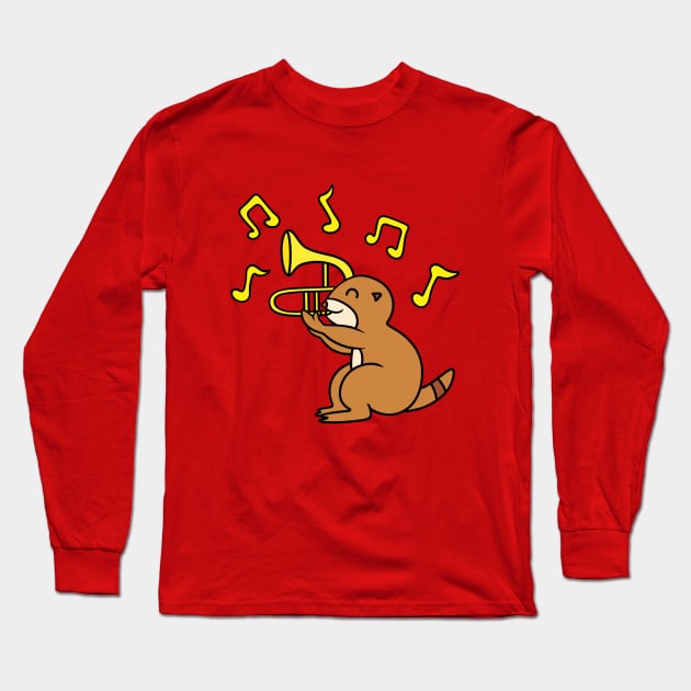 Squirrel playing trombone Long Sleeve T-Shirt by Andrew Hau